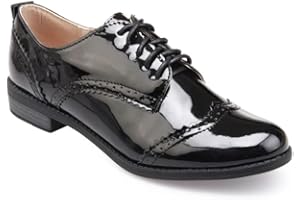 La Modeuse - Derbies en Simili Cuir Vernis à Bout Rond avec surpiqûres Noires