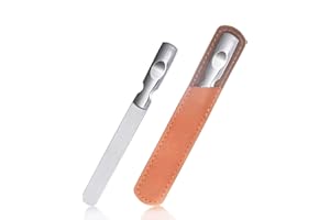 Olakin Lima per unghie in acciaio inox, lima per unghie lucidatrice in metallo a doppio lato con manico antiscivolo, lima per unghie con custodia in pelle per uomo, donna, bambino, manicure cosmetica