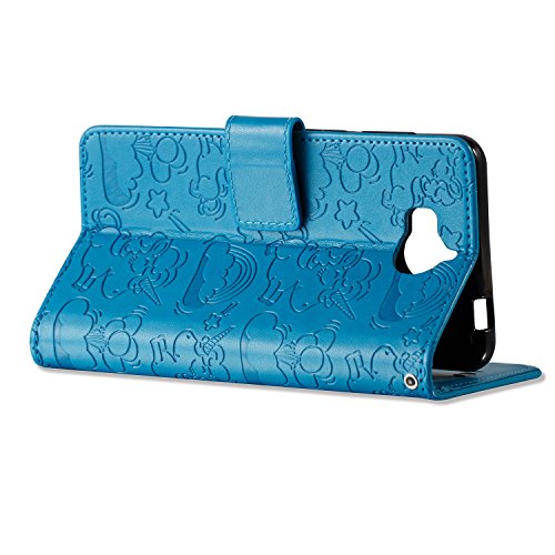 Custodia Huawei Y5 2017, Cover Huawei Nova Young, RosyHeart Portafoglio Protettiva in pelle per Huawei Y5 2017 /Huawei Nova Young /Huawei Y5 III Retro Nube Cavallo Modello Stampata Design Bookstyle Flip Cover Stand Case - Blu