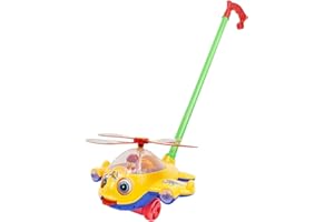 Perfeclan Push Along Walking Toy,Educational Helicopter Hand Pushing Toy, Hand Push Plane Car Toy for Kids Toddler Gifts