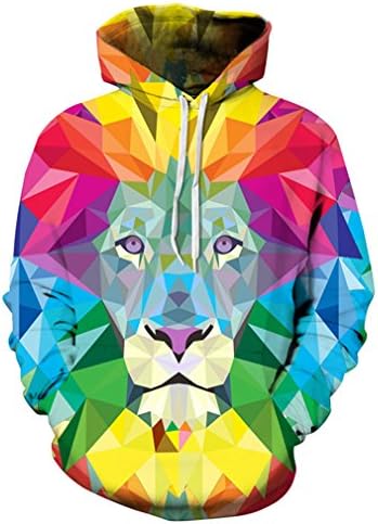 Caladele Men/Women 3D Sweatshirt Printed HD Graphic Colorful Blocks Lion Hoodies S