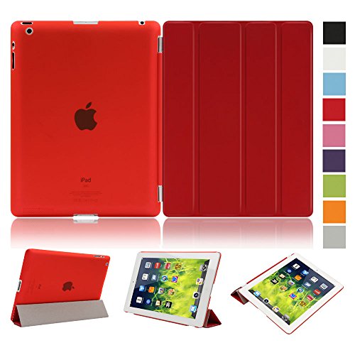 Besmall Neu Ultra Slim Edles iPad 2 3 4 Hülle - Smart Cover Leder Case Schutz Hülle Tasche + Back Case - inkl. Displayschutzfolie Reinigungstuch Stift mit Multi Ständer Auto Sleep Wake (iPad 2/3/4, Farbe:Weiß)