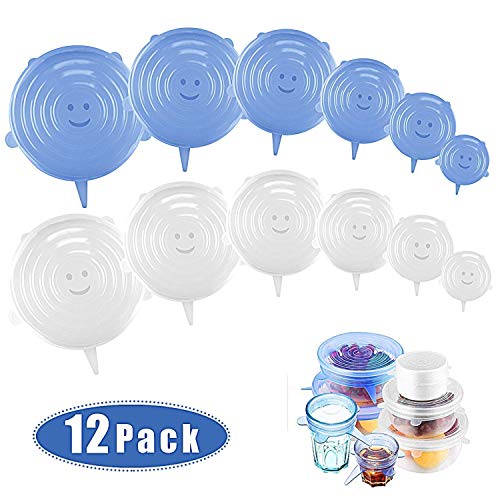 FUKTSYSM Silicone Lids Covers - 12 Pcs Reusable Airtight Food Storage Covers with Durable and Stretchable Fit Various Sizes and Shapes of Containers, Microwave and Dishwasher Safe