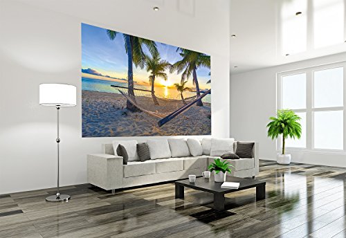 Poster Hängematte am Palm Beach vor Sonnenuntergang Wandbild Dekoration Sonne Karibik Urlaub Sommer Strand Meer Palmen | Wandposter Fotoposter Wanddeko Bild Wandgestaltung by GREAT ART (140 x 100 cm) - 3