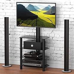 FITUEYES Meuble TV avec Support Télé Cantilever Pivotant et Réglable en Hauteur pour Ecran de 32 à 50 Pouce Plasma LCD LCD avec 4 Etagères de Rangement TW406001MB
