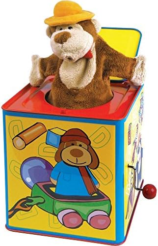 Children Traditional Metal Wind Up Musical Animal Jack In The Box Toy - Approximate size of box is 15cm high x 13cm deep x 13cm wide.