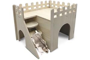 EYKSTA Hamster Haus Holz, 2 Etagen, mit Leiter, Spielplatz, Haus für Zwerghamster, Rennmäuse, Degus, Goldhamster (20 * 15 * 15 cm)