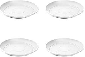 Acan Pack de 4 Platos de plástico para macetas de 30/40 cm Mediterránea. Bandejas, platillos, bajoplatos Redondos para tiestos de Interior, Exterior, jardín, terraza o balcón (Blanco)
