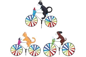 HARDINOX Cute Animal on Bike Windmill Rainbow Wheels Cat Dogs Wind Spinner Bicycle Whirligig Garden Ornament Sculpture Statue Decor for Outdoor Lawn Yard Sand Beach (Cat)