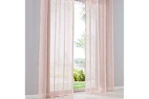 SIMPVALE 2 Pcs Voile Rideaux Transparent à Passant Rideaux Fenêtre Balcon en Tulle Largeur 140cm (140_x_260_cm, Rose)