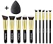 EmaxDesign 10 + 1 Piece Makeup Brush Set With Bag, 10 Piece Professional Foundation Blending Blush Eye Face Liquid Powder Cream Cosmetics Brushes + 1 Piece EmaxBeauty Blender Makeup Sponges