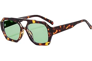 YAMEIZE 70s Retro Double Bridge Occhiali da Sole - da Pilota per Donna e Uomo - Occhiali da Sole Classici Hexagonal Quadrati da Guida