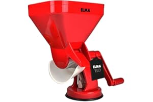 ELMA Trituradora de Tomate Manual con Ventosa Antideslizante y Filtro de Acero Inoxidable | Tomatera Italiana, Plástico, 31,5 x 18 x 30 cm, Recipiente Incluido