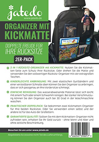 jatedo Rücksitz-Autotasche Kinder, Rückenlehnentasche Auto (4 extra große einzelne Taschen, leicht zugänglich, schwarz) | Auto-Rückenlehnenschutz | Rücksitztasche Auto Kinder | Autositz-Schutz Kinder + Autositz-Tasche - 7