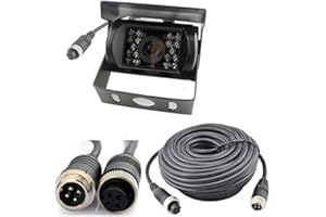 ZHANHONGXIANG 4Pin 18 LED IR Night Vision CCD Car Rear View Parking Reverse Camera + 4 Pin Connector Extension Cable for 12V/24V Bus Truck Trailer RV Caravan(Black Camera with 10m/33ft Cable)