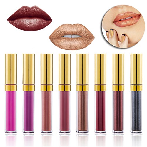DE'LANCI Metallic Matte Liquid Lipstick Lip Gloss Waterproof Long Lasting Lip Kit 8Pcs/set