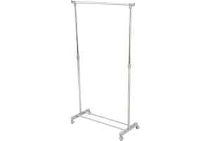AAMEN Heavy Duty Clothes Rail with Wheels & Adjustable Clothes Rack, Clothing Rail For Bedroom, Adjustable Garment Rack, Clothes Rail Heavy Duty Indoor (Metal)