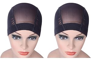 YANTAISIYU 2 szt./partia czarny czapka z siatki do robienia peruki, siatka, kopuła, czepek pod perukę, rozciągliwa siatka na włosy z szeroką gumką (S)