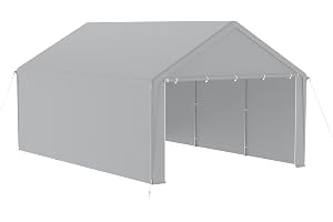 HENGMEI Tältgarage, stor carport, garagetält, bilbaldakin, garagetält, UV-resistent vattentätt skydd med rullfönster (4 x 6 m
