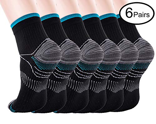 Firmrock Calcetines de compresión para mujeres y hombres Fascitis plantar con soporte para arco - Calcetines de pie de compresión de corte bajo, mejores para deportes atléticos (6 pares)