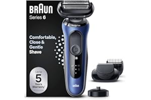 Braun Series 6 golarka męska z nasadką EasyClick, golarka elektryczna i trymer do brody, stacja ładująca, SensoFlex, do ponownego ładowania i suszenia, bezprzewodowa, 61-B4500cs, niebieska