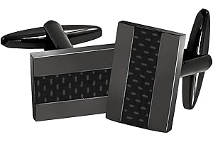 TINSHOW Cuff Links, Handcrafted Carbon Fiber Rhodium Plated Gun Black Metal Square Cufflinks Set Personalised Elegant Classic Fashion Gift for Mens Father Husband Business Shirt Wedding Party Present Jewelry