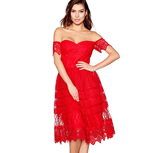 open lace back dress Bluebell Bardot Maxi Dress With Thigh Split And Button Back main image 1