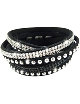 Armband Wrap Kaskade Slake Strasssteine Brillant Kristall Kaskade Leder Wildleder schwarz Zyrconium