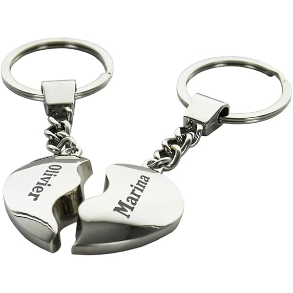 Porte-Clés Coeur Couple En Acier Inoxydable - Cadeau Saint-Valentin Pour Elle/Lui - Pendentif Pour Sac - Dimensions : 40 X 41 Mm