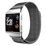 OverDose Fitbit Ionic Uhrenarmband Soft Milanese Edelstahl Uhrenarmband mit einzigartigem Magnetverschluss Handgelenkersatz und Adjustbale Armband Smart Fitness Uhrenarmband für Fitbit Ionic Uhr(145mm-210mm,A-Schwarz)