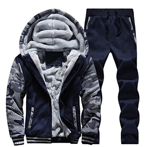 Preisvergleich Produktbild Elecenty Herren Strickjacke Set Sweatjacke Jacke Kapuzenpullover Reißverschluss Pullover Männer Kapuzen Strick Mode lange Jacke Übergröße Streetwear gestrickter Sweatshirt strickpullove (XXXXL, Blau)