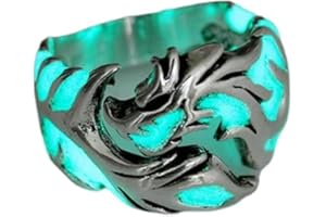 ausuky Cool Adjustable Mens Glow In The Dark Punk Vintage Luminous Dragon Ring Jewelry (Silver+Blue Green)