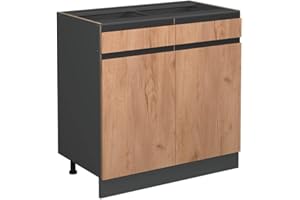 Vicco Meuble Cuisine R-Line, Chêne de Force doré/Anthracite, 80 cm J-Shape, sans Plan de Travail