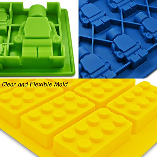 eighteen-u Lego geformte Roboter Form, Set von 3 Silikon Formen für LEGO Liebhaber Bausteine und Roboter Geburtstag Kuchen Dekoration Candy Formen Schokolade Formen Seife Formen Backen Formen Smile Hocker Ice Cube Jello Formen Candy Dessert