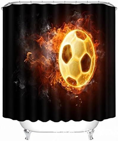 YLBUUEE Curtains of shower room visual 3D is soccer landscapes fire and inaccessible space Print bathroom decoration downy mildew curtain of air, subject to privacy 180*200cm