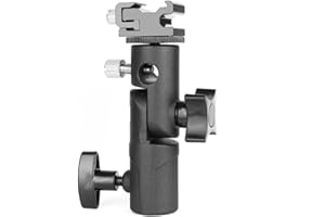 WINDFROMORT 1 pezzo – adattatore flash – supporto per fotocamera – metallo – tipo E – angolo di inclinazione 180° – con vite da 1/4 pollici e 3/8 pollici – per flash Canon Nikon