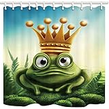 KOTOM Animal Cortinas de Ducha, Rana de Dibujos Animados Wear Crown Siting en Piedra en Seaside...