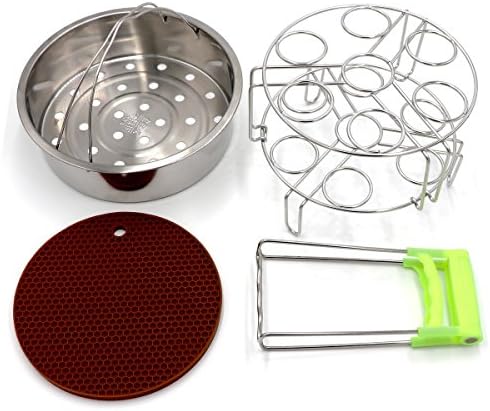 MAIKEHIGH Basket Rack Set for Instant Pot Accessories - Fits Instant Pot 5, 6, 8qt Pressure Cooker with Foldable Bowl Plate Dish Clip Clamp, Stainless Steel 4 Packs