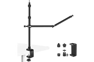 Obeamiu Soporte de Montaje de Escritorio con Brazo de fijación Auxiliar de 27 Pulgadas, Soporte de Escritorio para Cámara DSLR Digital/luz de llenado/transmisión en Vivo
