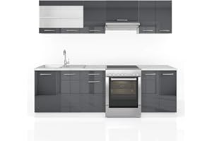 Vicco cucina componibile Raul, Antracite lucido/Bianco, 240 cm, PL Marmo