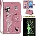 Produktbild Samsung Galaxy S5 SV I9600 G900 Luminous Leder Wallet Tasche Brieftasche Schutzhülle,Fanryn Schönes Mädchen und Katzen Muster Nacht Leuchtende Design Hochwertige PU Leder Flip Tasche Case Hülle im Bookstyle mit Standfunktion Kredit Kartenfächer für Samsung Galaxy S5 SV I9600 G900 (Rosa)