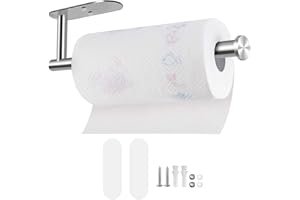 Kitchen Roll Holder Under Cabinet,SZHTFX Self Adhesive or Drilling Under Cupboard Kitchen Paper Towel Rack for Bathroom and Kitchen Accessories (Silver)