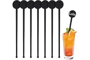 AHANDMAKER 100 bastoncini per cocktail, lunghi 18 cm, in plastica, mescolatori per bevande, per feste di Natale, aste per mescolare bevande, bar, caffè, ristoranti, casa, matrimoni (nero)