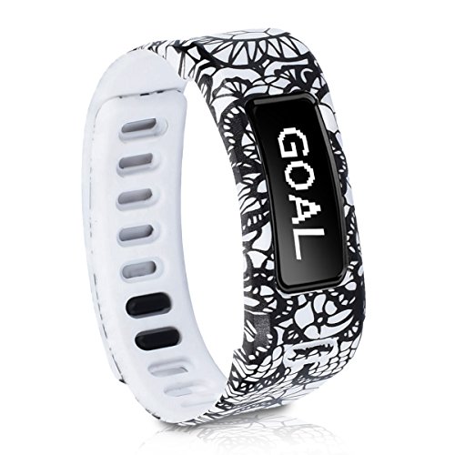 kwmobile 2in1 Set: 2x Sport Ersatzarmband für Garmin Vivofit in Spitze Schwarz Weiß, Aztec Ornamente Schwarz Weiß, Innenmaße: ca. 15 – 21 cm - 2