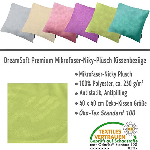 Unifarbener, traumhaft weicher Kissenbezug/ Kissenhülle mit 40x40cm, aus Mikrofaser Niki-Plüsch in grün - 2
