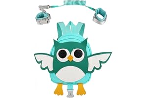 Yuepin Harnais de Sécurité Enfant, Sac à Dos avec Laisse Anti-perdu 1.5 m, Rênes de Sécurité pour Bébé, Bracelet Poignet (Chouette)