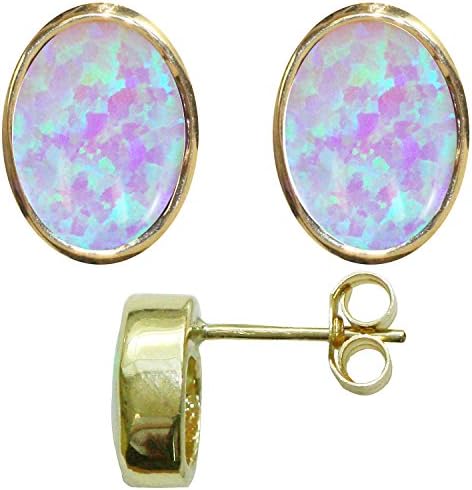 Stunning ladies solid 9ct yellow gold hallmarked single stud Oval Earrings set with Opal