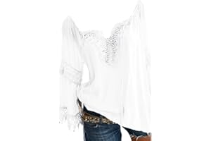 AmyGline Oberteile Damen Bluse Groß Größe Schulterfrei Spitze Einfarbig V Ausschnitt Kurzarm Hemd T-Shirt Top Freizeitbluse Sommerblusen Hemden Shirt