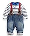 Newborn Unisex Baby Kids Blue Stripe Top + Jeans Braces 2pcs Clothes Set Outf...