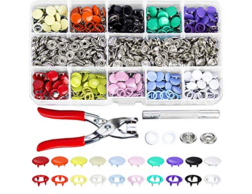 SROL 200 set di occhielli per chiusura a scatto, 9,5 mm, 10 colori in metallo, per fai da te, abbigliamento per bambini e vestiti sottili, kit di occhielli